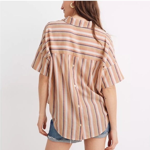 Madewell Courier short sleeve popover Button-Back Shirt Rainbow Stripe, size L - Picture 3 of 9